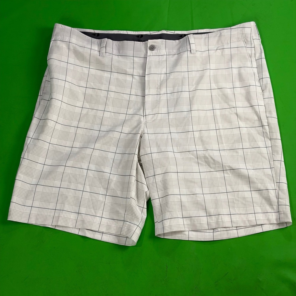Grand Slam Performance Golf Shorts Mens 42 White Windowpane Plaid Flat Front EUC